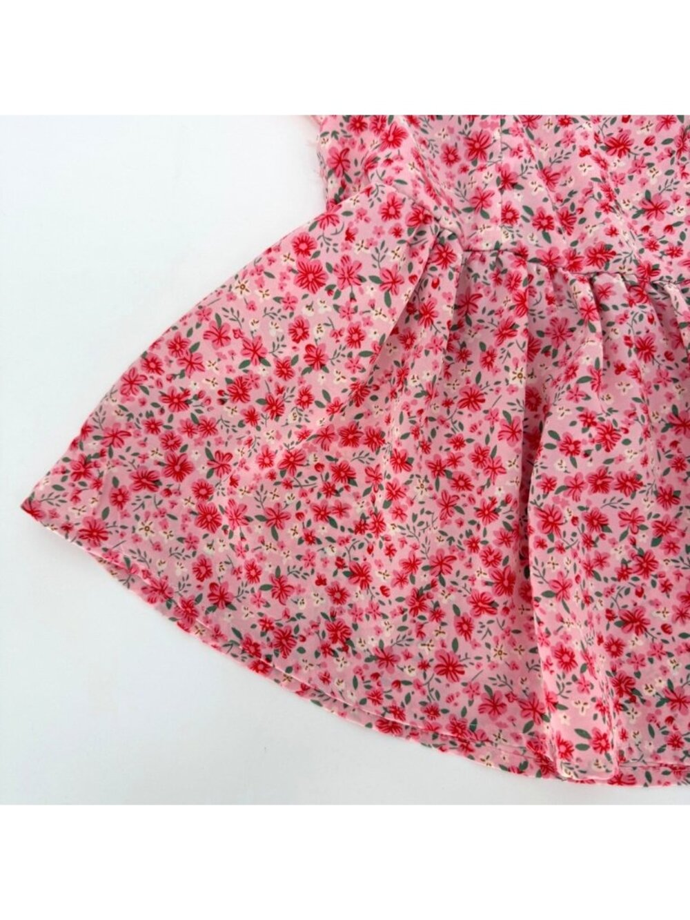 Pink Floral Ruffle Sleeve Babydoll Peplum Top Square Neck Summer Teen‎ - Picture 2 of 2